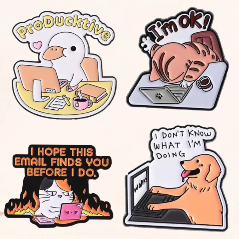 Productive Duck Enamel Pin Working Hard Animal Funny Humor Saying Brooches Lapel Badge Fashion Jewelry Gifts for Friends