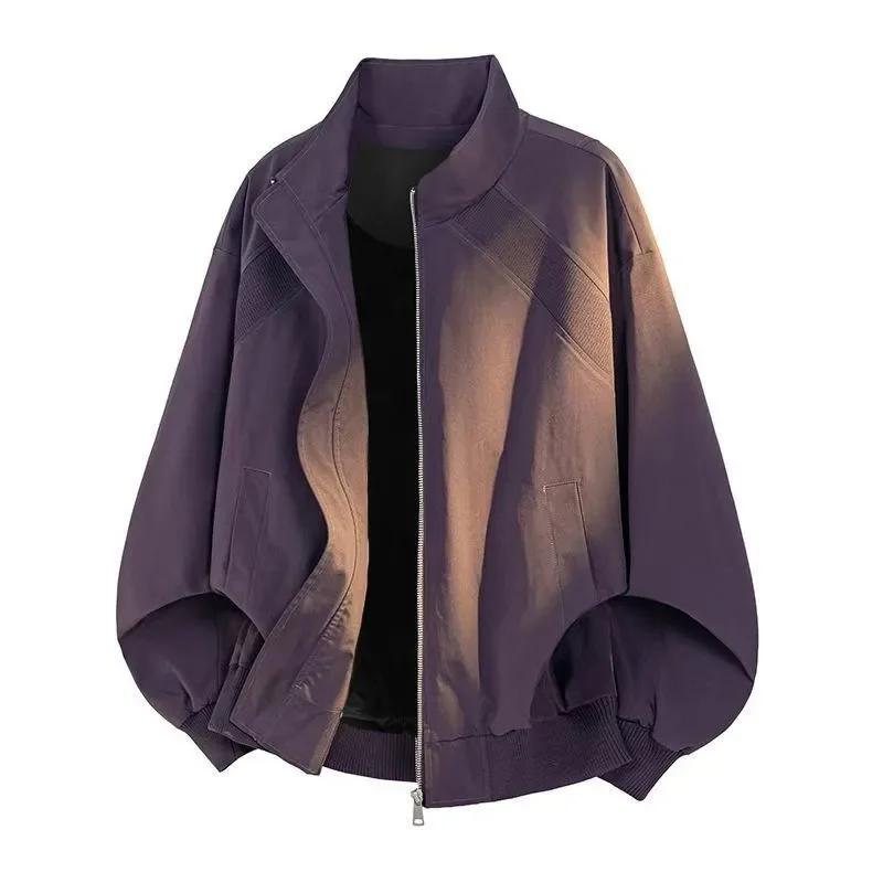 

Men Casual Spliced Stand Collar Zip Up Loose Jacket Spring Daily Street Leisure Commute Wear