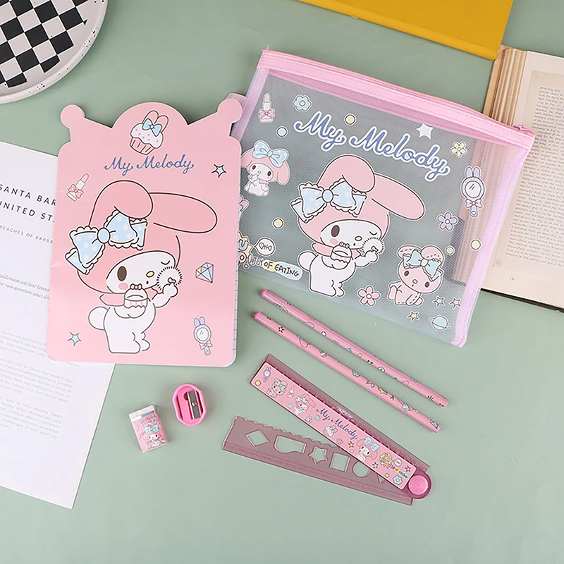 Imagem -04 - Melody Cinnamoroll Kuromi Bonito Papelaria Gift Box Material Escolar Anime Sanrio Coração Pcs Conjunto Coração my