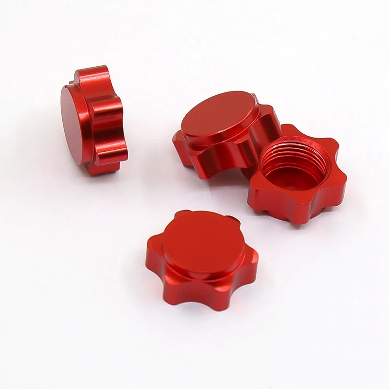 4Pcs Aluminum Wheel Hub Cover Anti-Dust Cover 17mm Hex Nut for 1/8 RC Car,Red