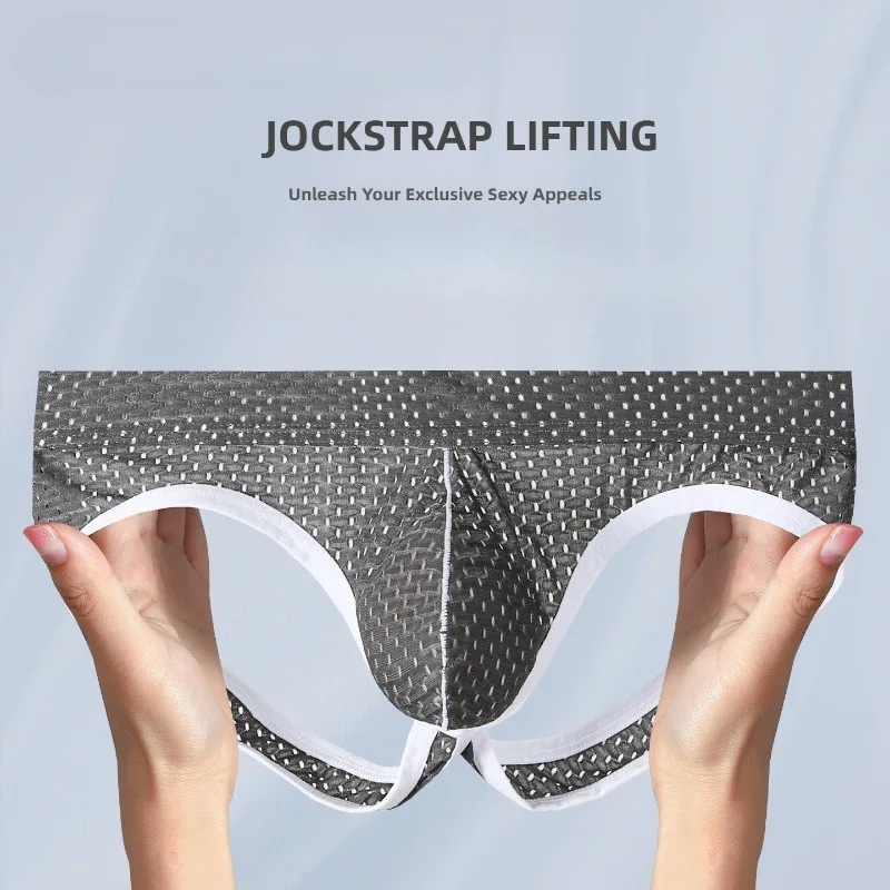 

Men's Mesh Jockstrap Low Rise Ice Silk Thong Underwear Stretch Fit Sexy Comfortable Open-Back Briefs