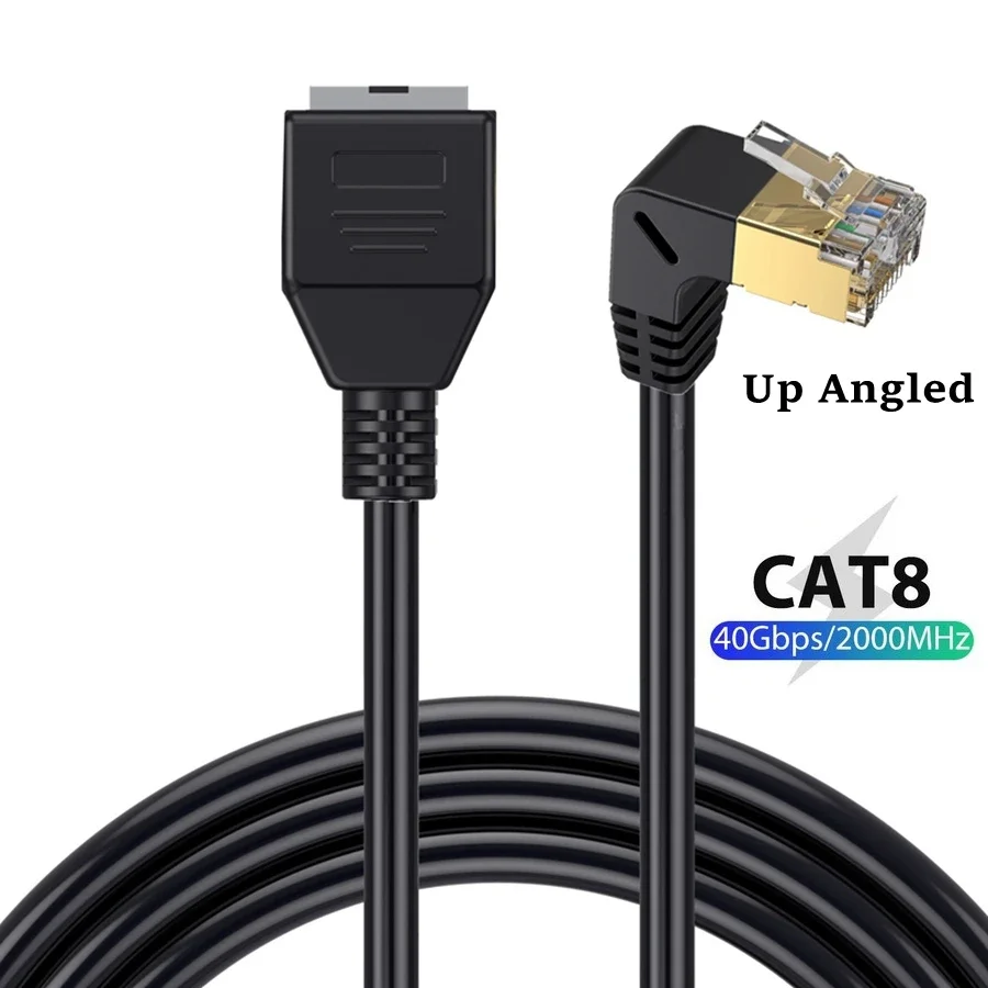 40Gbps Cat8 Extension 8P8C Cable Cord Rj45 Cat8/7/6 Ethernet Lan Network Male To Female 90 Degree Right Anlge For PC Laptop