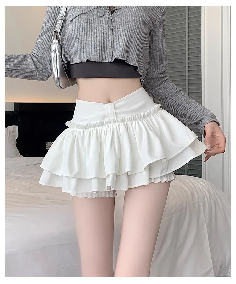 Summer Mini Skirt Cute Sexy Balletcore High Waist Ball Gown Ruffle Lolita Skirt Korean Sweet Cake Skirts Fashion Short Dress