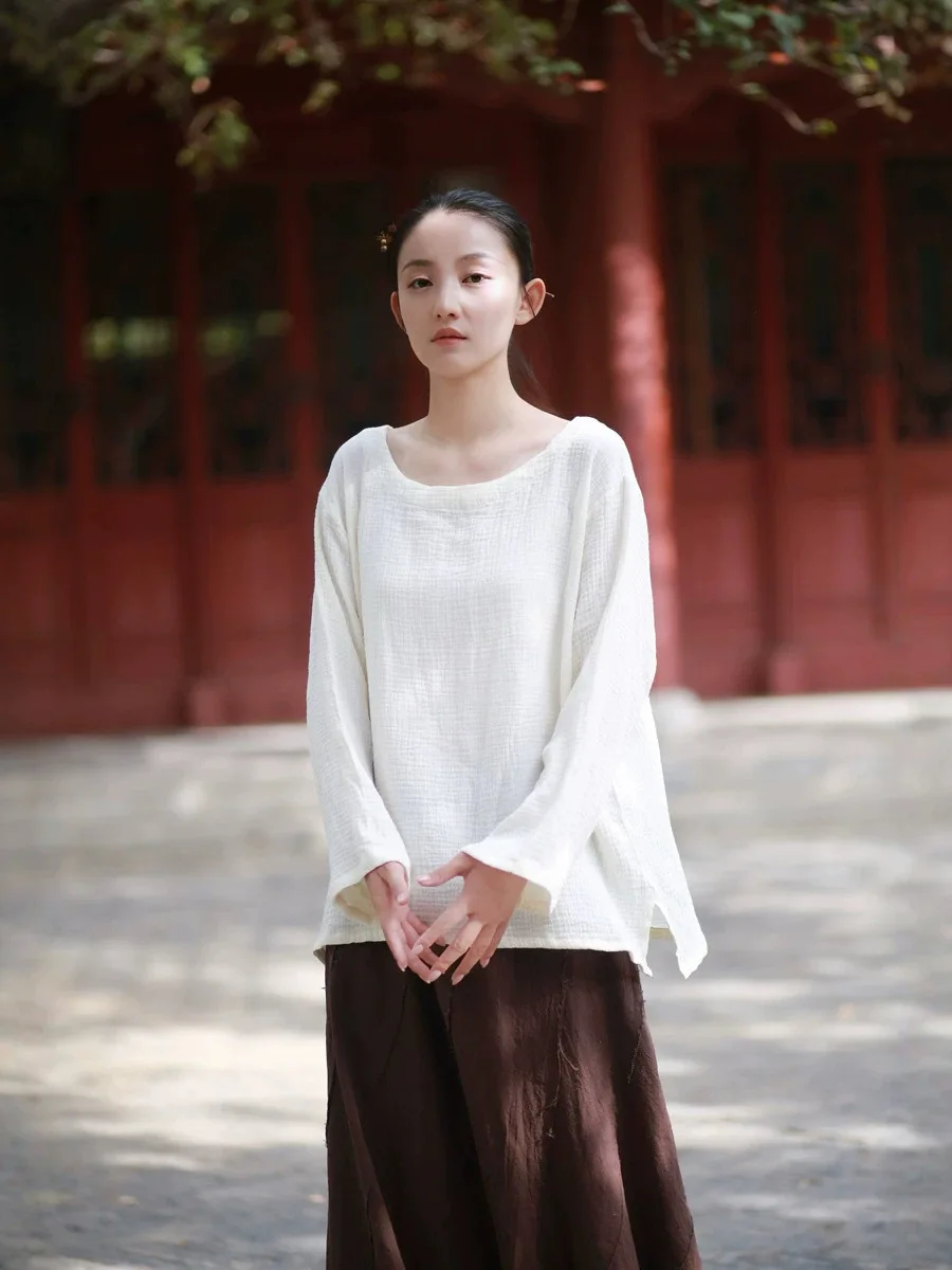 Elegant Minimalist Chinese Style Women's Shirt Cotton Linen Set Fairy Healing Zen Clothing Daily Wear Suitable for All Ages