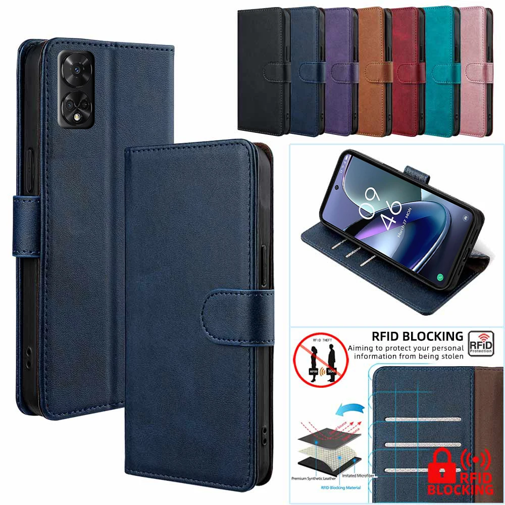 Funda de Cuero con Bloqueo RFID para Teléfono TCL 605 505 501 503 TCL 50 SE 50 XL 50XE TCL 50 Pro 40 60 SE NxtPaper, Funda Magnética con Tapa Abatible