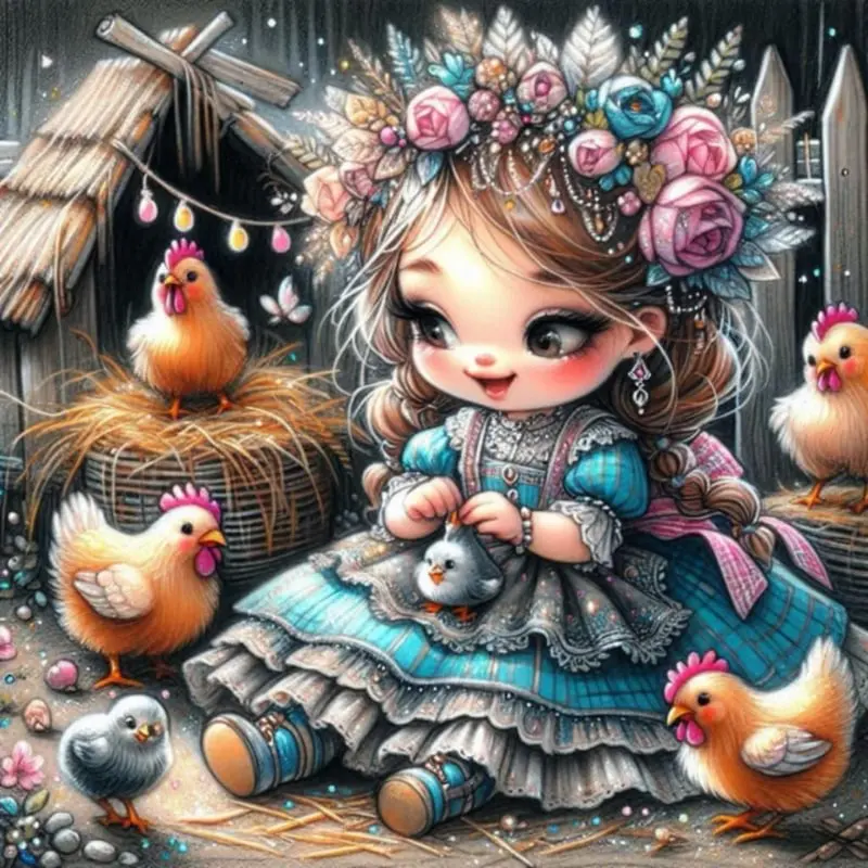 

Girl and Chicken AB Diamond Painting Kits Photo Art 5d Diy Full Square Mosaic Cross Stitch Embroidery Home Decor Gift