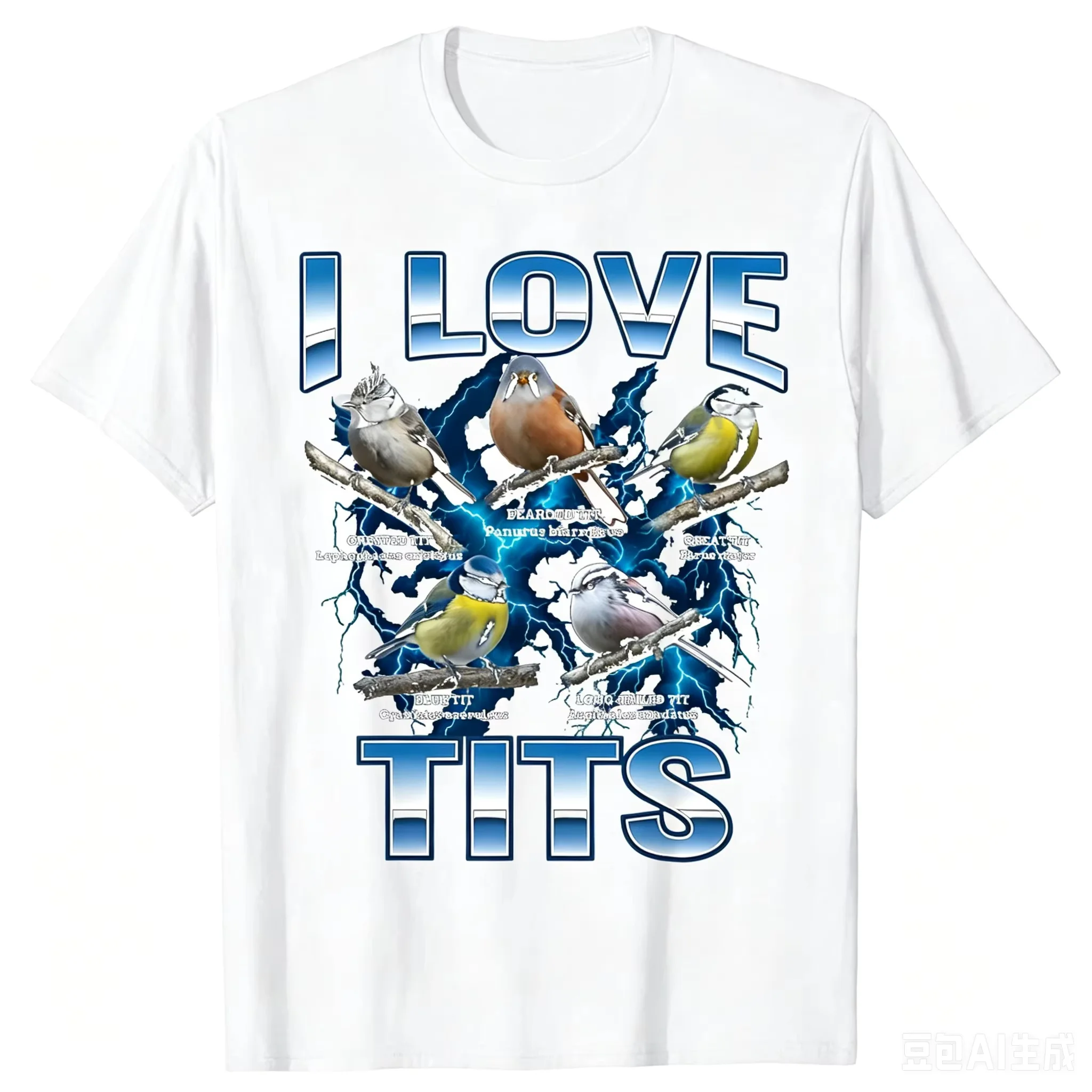 Lustiges Vogel-Meme „I Love Tits“ Vogelbeobachtung Retro T-Shirts Herren Print T-Shirt Locker Oversized Streetwear Hip Hop Unisex T-Shirt
