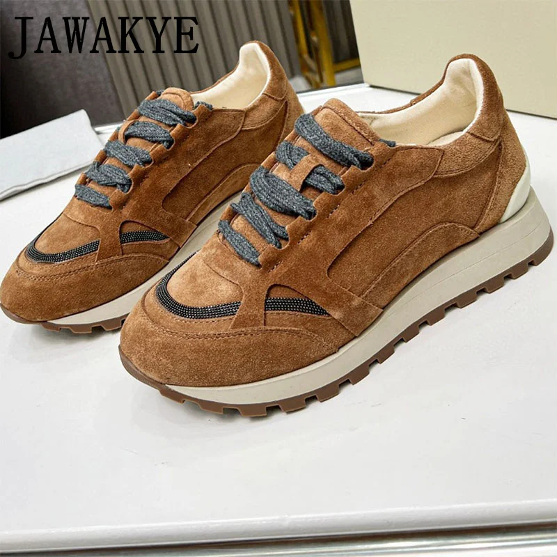 

Designer Autumn Comfort Walk Driving Shoes Real Suede Leather Leisure Women's Sneaker Thick Sole Casual Flat Shoes Runner Shoes