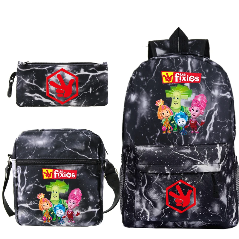 The Fixies Children Backpack Students Boys Girls School Bags 3pcs Set Large Capacity Lightweight Backpack Travel Bag Mochila