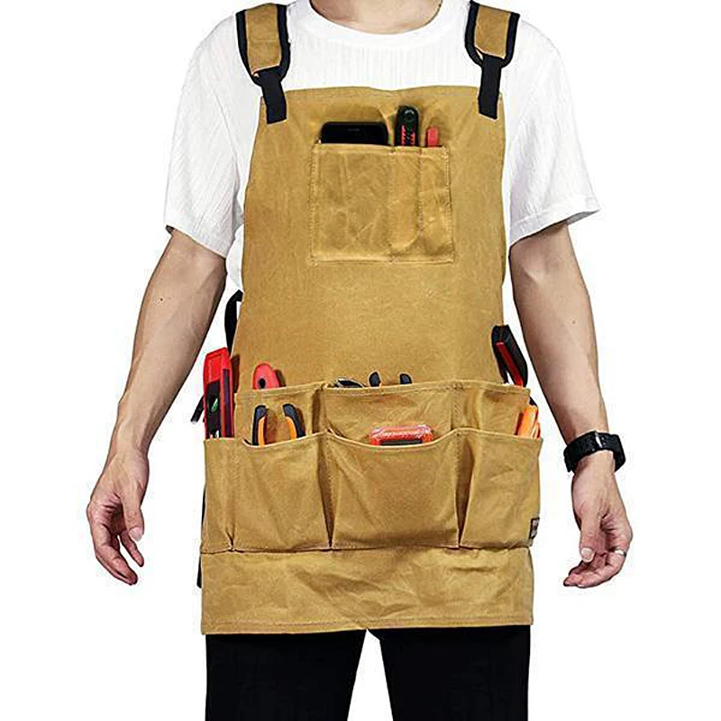 Multifunctional Tool Apron Woodworking Apron Durable Goods Heavy Duty Waxed Unisex Canvas Work Apron Waterproof Apron for Tools