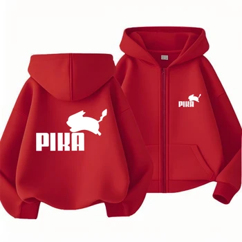 Children Zipper Cardigan Hoodies Print Tops Boy Black Girls Pink Sweatshirt Coat Long Sleeve Casual Fashion Hooded