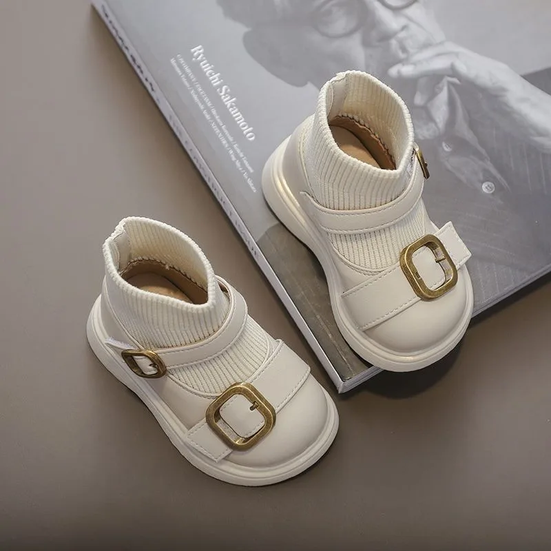 Autumn Winter New Arrival Baby Girls' Princess Leather Boots British Style Sock Versatile Toddler First Walking Boots