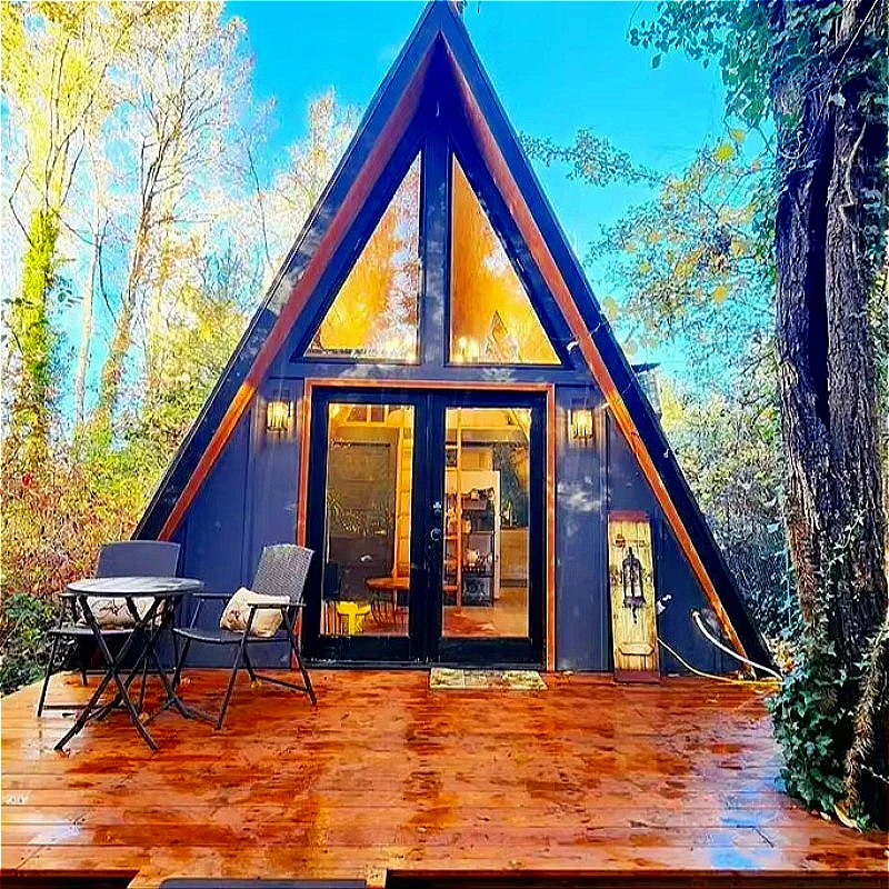 Wood AFrame Chalet Prefabricated Cottage Triangular Wood Building Lakefront Retreat Glamping Eco Resort Design Price Customized