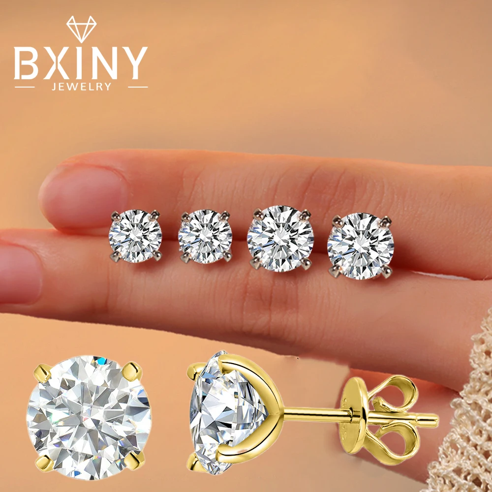 

BXINY GRA Certified Moissanite Stud Earrings S925 Silver for Women Men Brilliant Round Diamond Ear Studs Party Fine Jewelry Gift