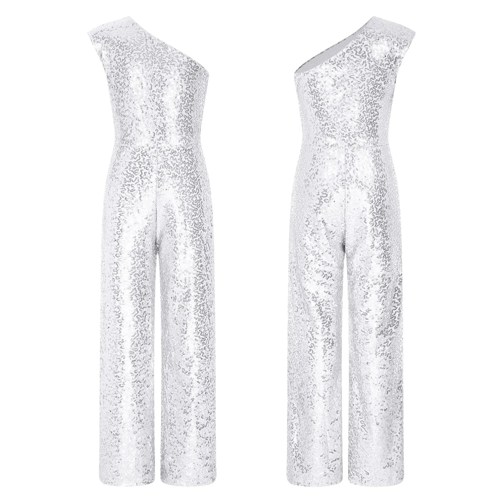 สาววันเกิด Party Sequins Jumpsuits เด็ก Shiny Sequined ชุดบอดี้สูทแขนกุดสําหรับ Jazz Modern Dance เครื่องแต่งกาย