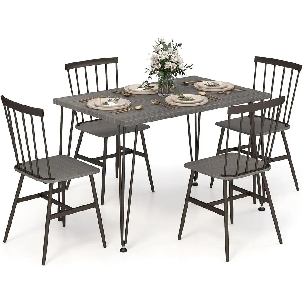 

4-Piece Swivel Dining Set with Grey Oak Finish, Ideal for Kitchen, Living Room, and Breakfast Nook