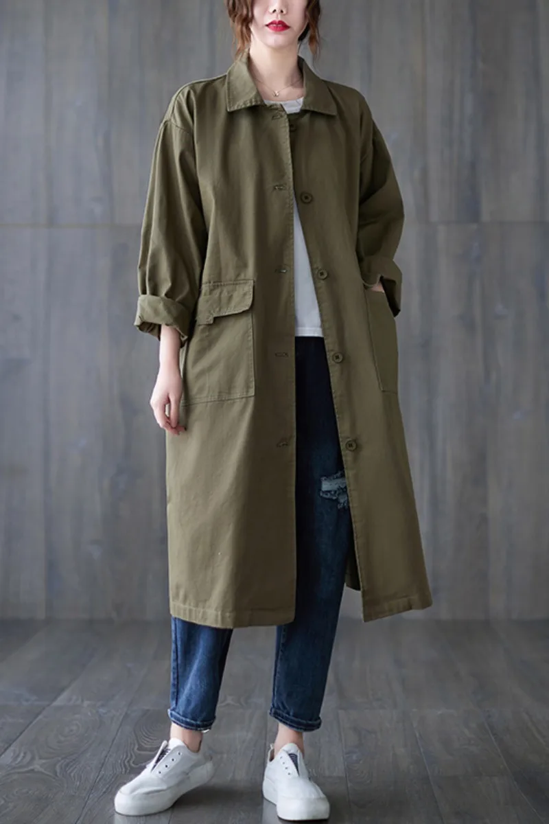 TANNT Women Trench Coat Khaki Black Casual Long Trench Coat Feminino Fashion Loose Windbreaker For Women 2023 New Overcoat Women