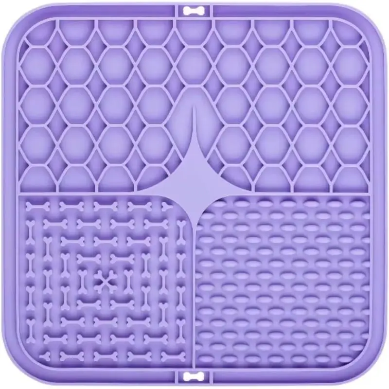 Silicone Slow Feeder Lick Mat for Dogs Cats 3 Zone Textured Pad with Suction Cups for Peanut Butter Wet Food Bath Training