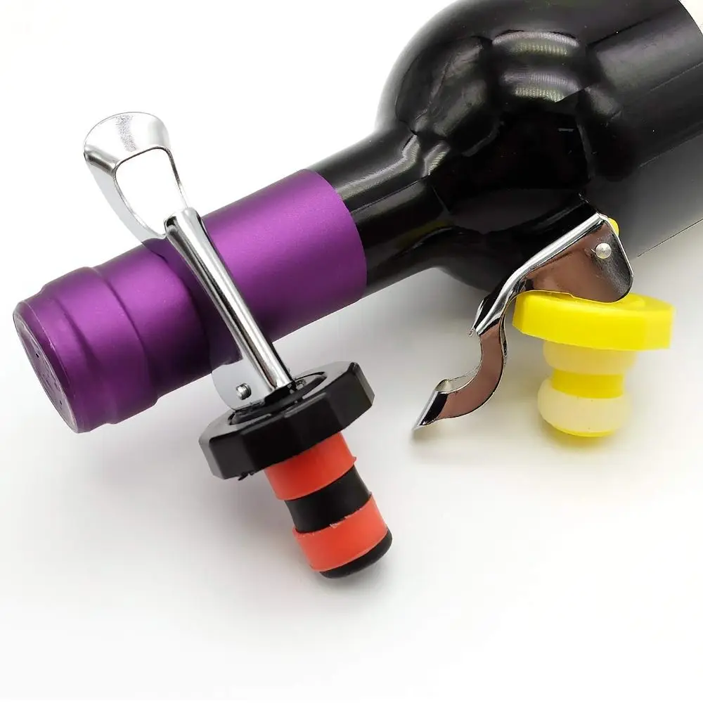 5 Pcs Food-safe Silicone Wine Bottle Stoppers Manual Pressed Sealed Leak Proof Pressurized Corks Reusable Universal Fit
