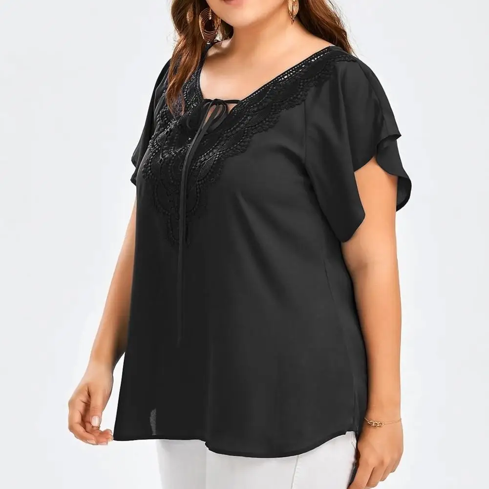 Plus Size XL - 5XL Women Blouse V Neck Pure Color Flare Sleeves Large Hem Casual Top Lady Clothes