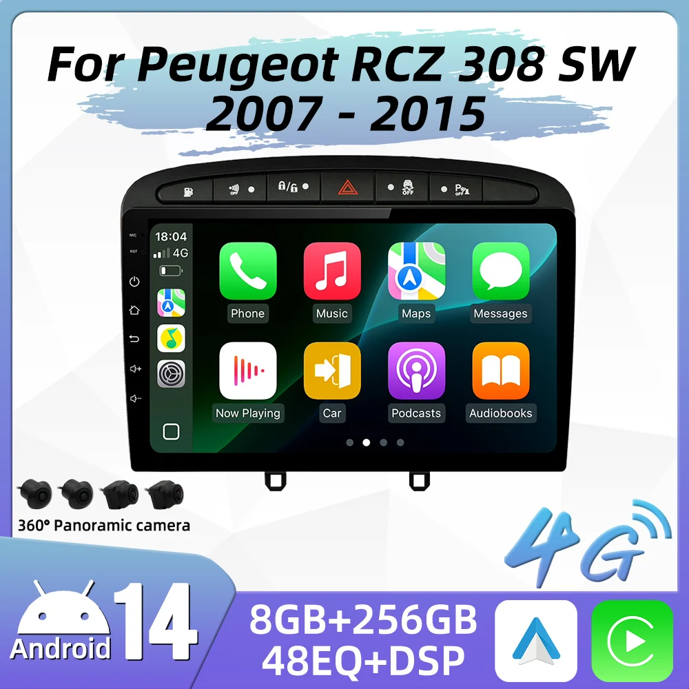 

Carplay Auto для Peugeot RCZ 308 SW 2007-2015 408 2012-2020 Автомобильный радиоприемник Android Автомобильный мультимедийный плеер GPS-навигация Стерео 2Din