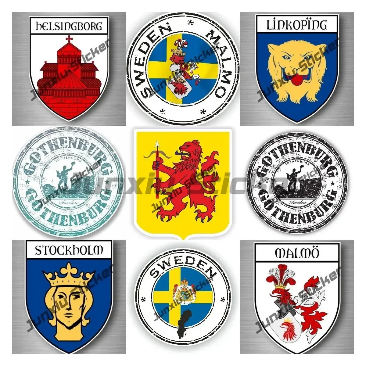 

Sweden Stockholm Malmo Goteborg City Shield Travel Stamp Seal Sticker Round Flag Swedish Smaland Coat of Arms Outdoor PVC Decal