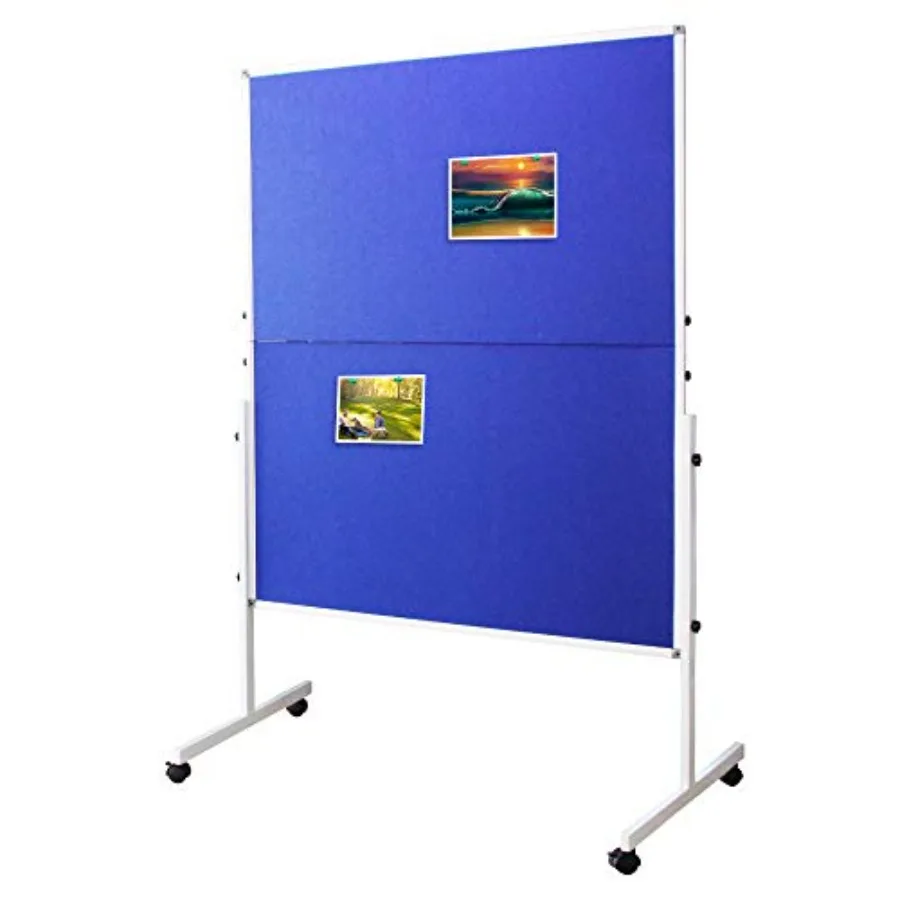 

Cork Felt Bulletin Board Blue on Wheels 60 x 48 Inchse Large Reversible Notice Board Aluminum Frame Double-Sided Foldable Cork