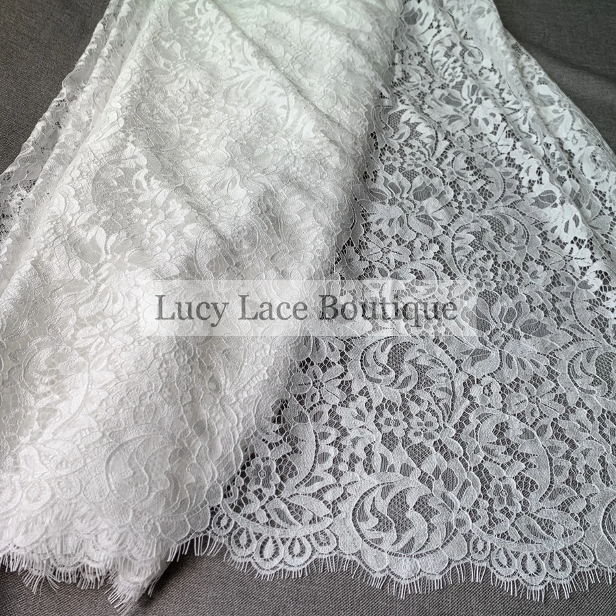 150CM Wide High Quality Allover Florals Off White Eyelash French Lace Fabric 1Piece=1.5x3M 2022