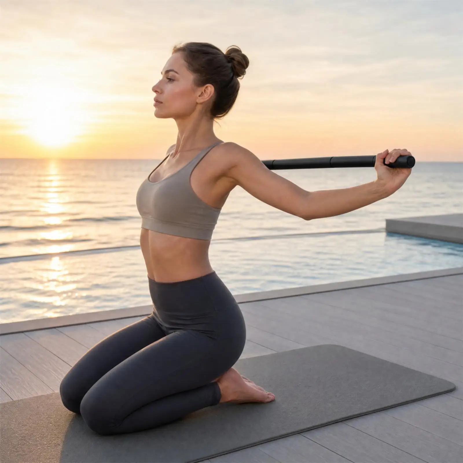 Portable Yoga Stick 4 Section Foam Handle Bar for Stretching Balance Strength Exercise