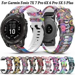 22mm 26mm Watchband For Garmin Fenix 7 7X Pro Solar 6 6X Pro 5X 5 Plus QuickFit Printed Silicone Smart Strap Wristband Bracelet