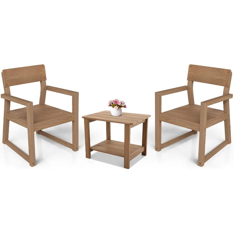 All-Weather Modern Chairs & Table Set, 3-Piece Patio Bistro Set, Include 2 Outdoor Chairs and 1 Side Table