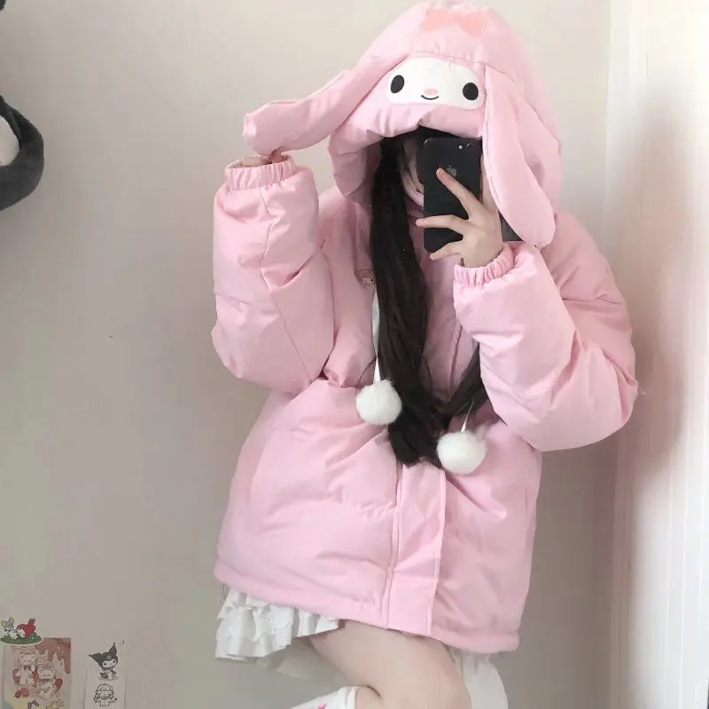 Sanrio My Melody Padded Jacket Women Kawaii 2022 Autumn Winter New Cartoon Niche Pink Stand Collar Short Thick Warm Jacket