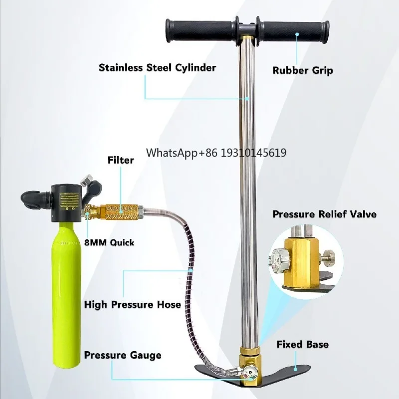 

【From China】NUOGE PCP High Pressure Hand Pump - 30MPa 4500Psi HPA Tank Inflator For Air Rifles, Hunting, Scuba, Car & Bicycle Ti