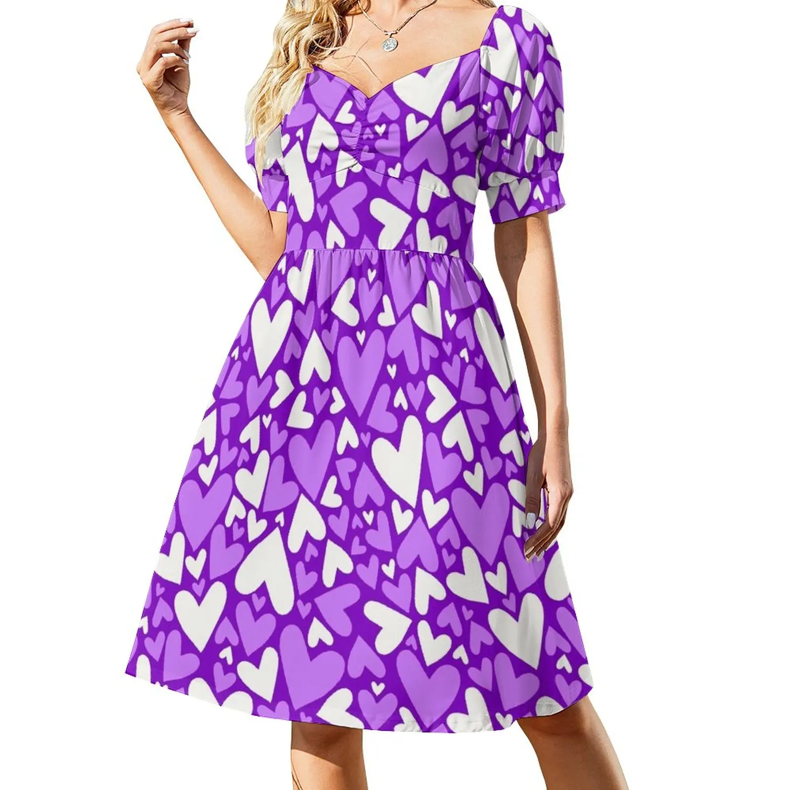 

Purple and White Hearts pattern Dress Women's summer dress women formal occasion dresses