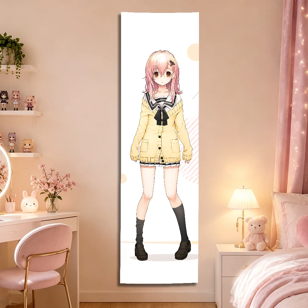 Kimi to Kanojo to Kanojo no Koi Vertical Long Tapestry, Anime School Girl Wall Hanging, Yellow Cardigan Character Banner for