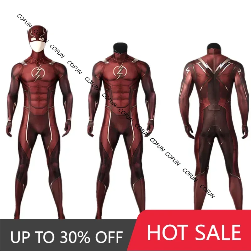 Disfraz rojo de Halloween Barry Allen, traje de Cosplay para hombres adultos, traje Zentai, mono rojo y tocado, disfraz de cómic Con