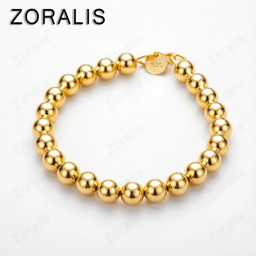 18K Gold 4-14MM Perlenarmband für Damen und Herren, Charm-Armband für Hochzeit und Party, zarter Schmuck, 925er Sterlingsilber Armbänder Großhandel