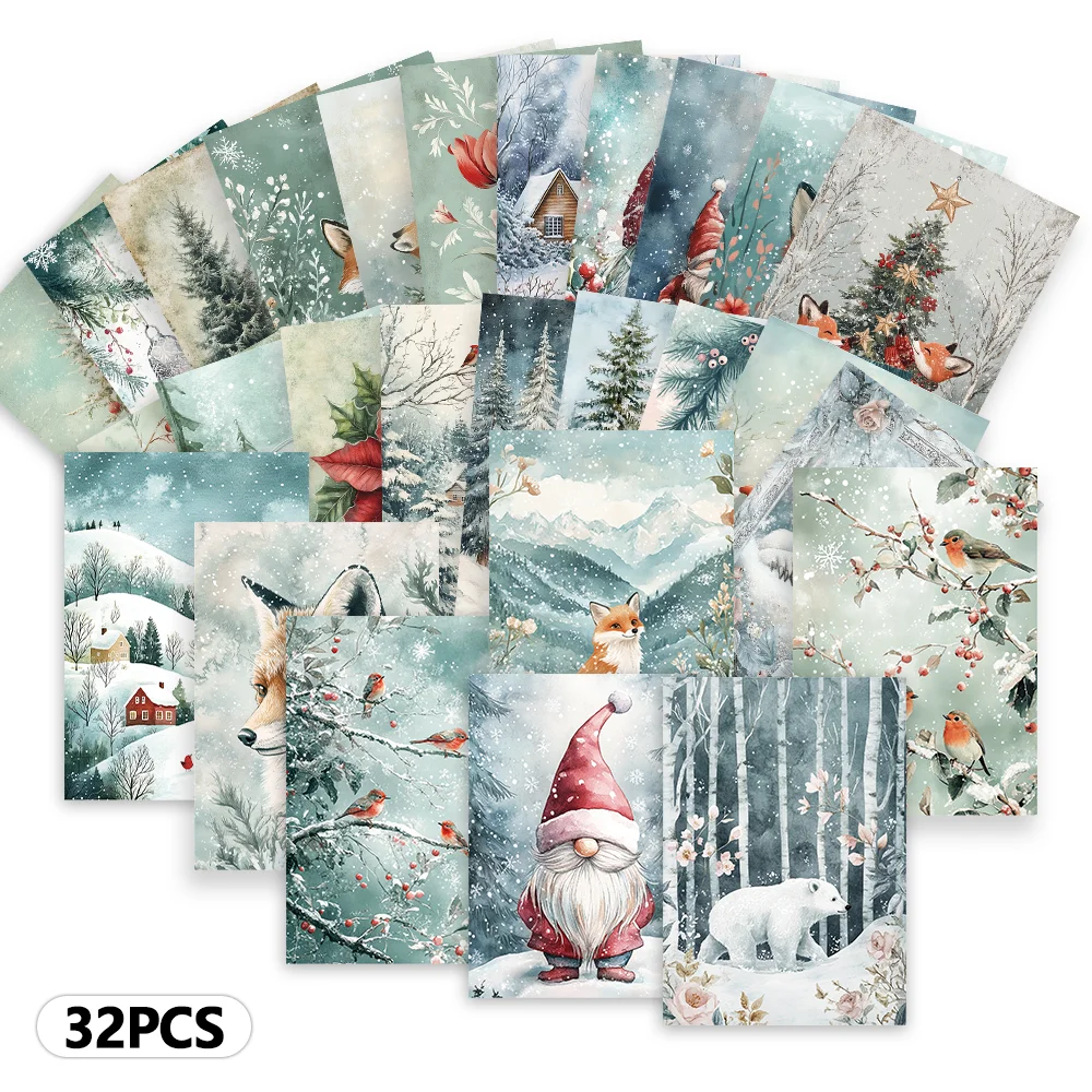 32 Stück Wald-Weihnachtsschneeflocken-Fuchs-Postkarten, günstige Schlafzimmerdekoration, dicker Karton, hochauflösender Druck, Geschenkkollektion – Detail 5