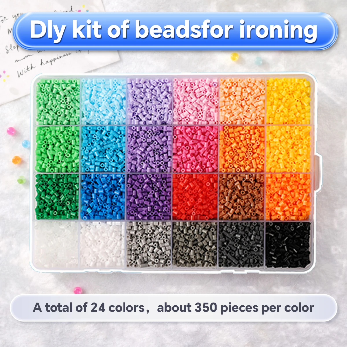 2,6mm Bügelperlen-Set 144 Farben All-in-One Mini-Perlen-Set mit Steckplatten, Mini-Bügeleisen, Pinzette Pixel-Art DIY Bastelset für Erwachsene