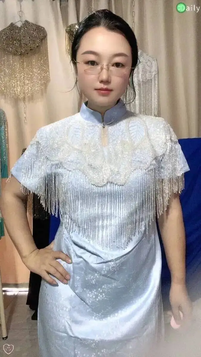 

Long Tassel Shawl Paired With Cheongsam Dress Wedding Coat Cos Indian Heavy Industry Beaded Shawl Long Tassel Arab Gown Shawl