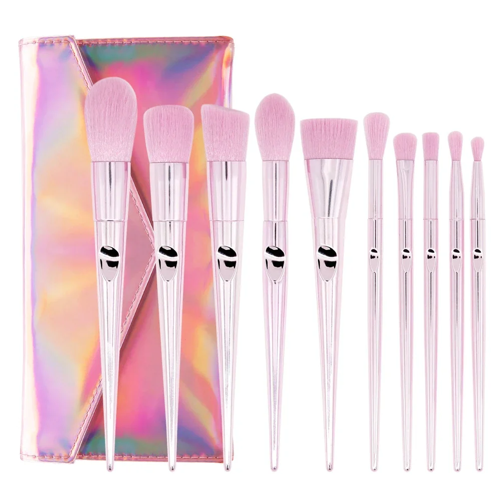 Private Label Pink Laser Bag Thumb Makeup Brush Set Custom Logo Powder Soft Fluffy Portable Beauty Make Tools Makeup Wholesale