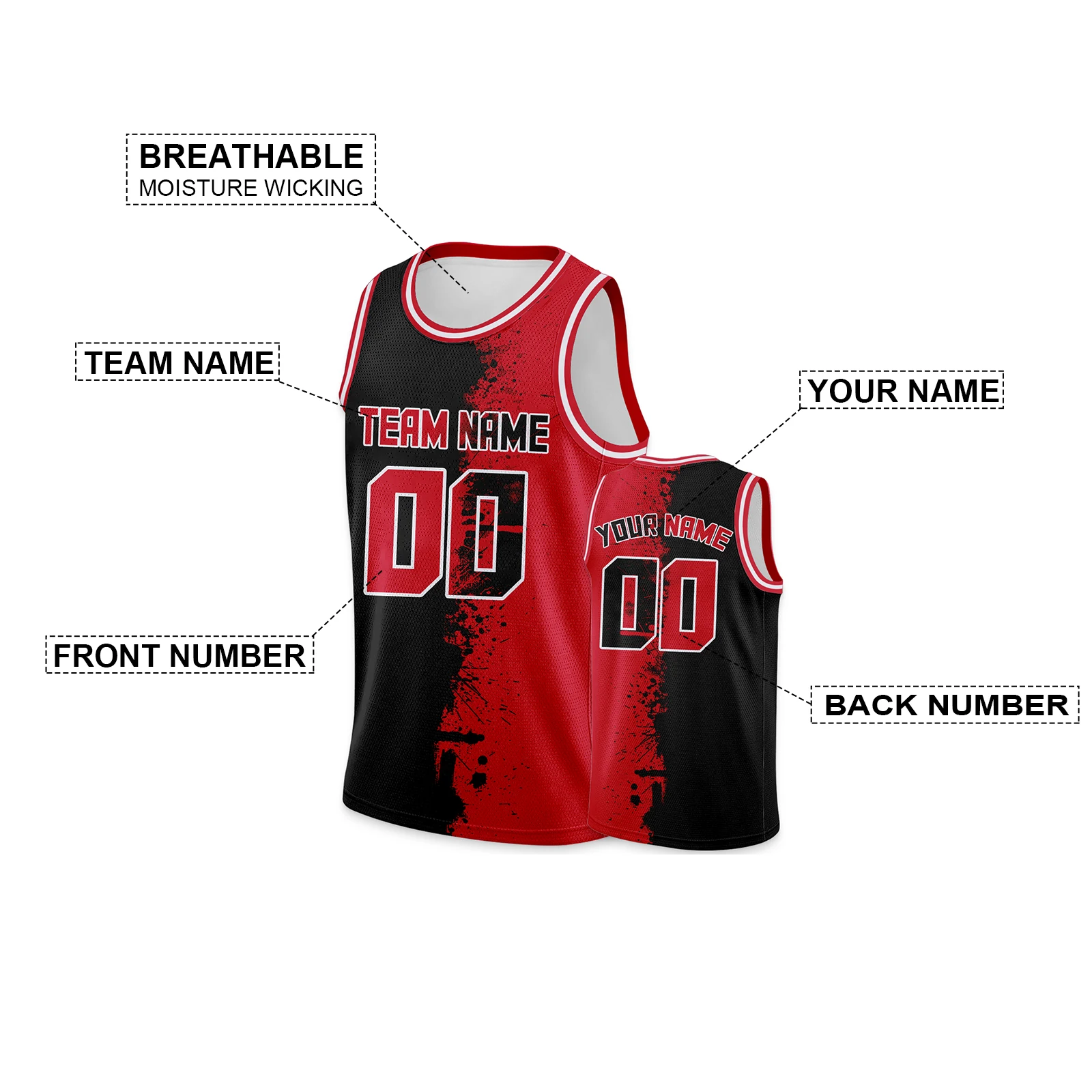 Custom Red Black Basketball Jersey for Men Women Youth-Fans Uniform Gifts Personalized Printed Team Name Number Logo Shirt