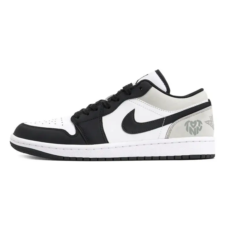 【Customize】Air Jordan 1 Vintage Basketball Shoes Men Low-top Gray/Black/White Sneakers shoes 553558-132