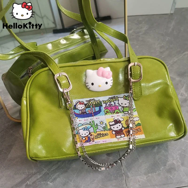 

Sanrio Hello Kitty Bags Women New Luxury Design Handbag Shoulder Chains Bag Fashion PU Tote Y2k Female Cartoon Uniform Handbags