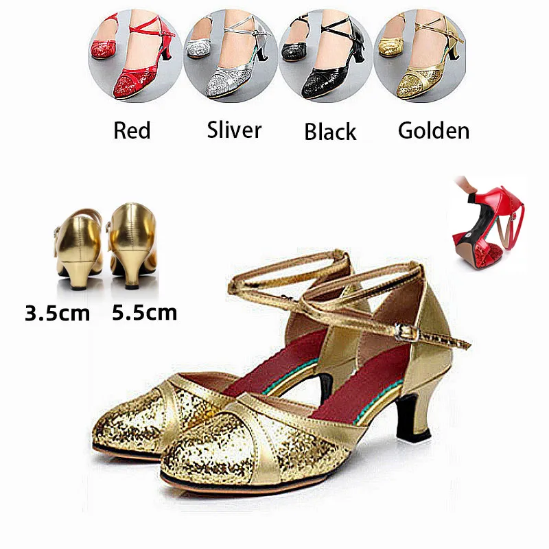 Latin Dance Shoes For Women Sequin Adult Female Sandals Soft Sole Indoor Ballroom Tango Shoe Closed Toe Salsa Dancing Shoes