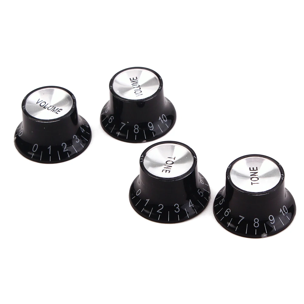 

4 Pcs GD23 Aluminum Acrylic Guitar Control Knob for Electric Bass Guitar with Silver 2 Volumes 2 Tones (Black)