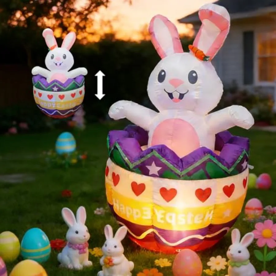 

Outdoor Easter inflatable decoration: waterproof PVC, white and pastel colors, rotating colorful LED lights inside eggs, up-and