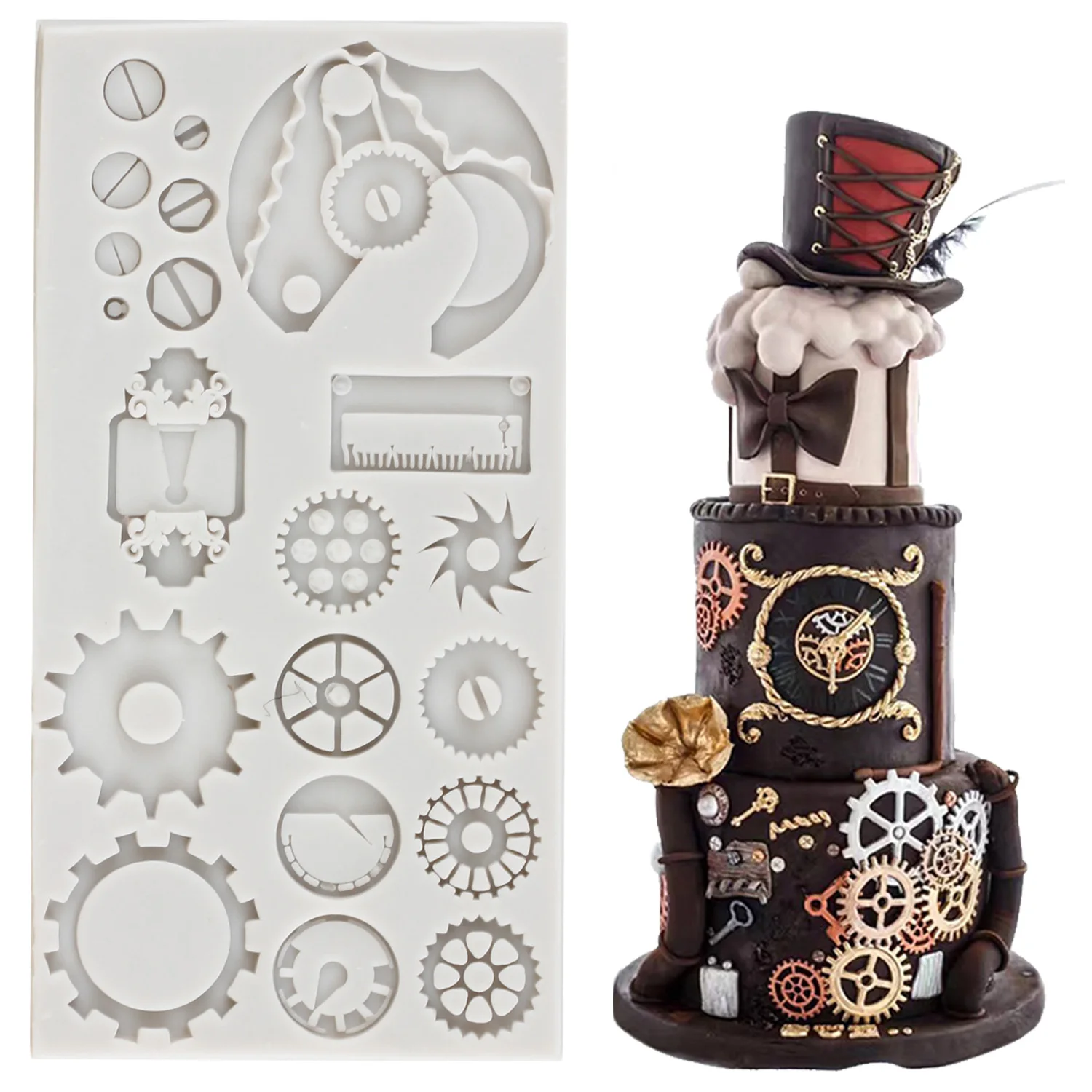 Mechanical Screw Gears Silicone Molds Steampunk Cupcake Topper Fondant Cake Decorating Tools Candy Clay Chocolate Gumpaste Mould