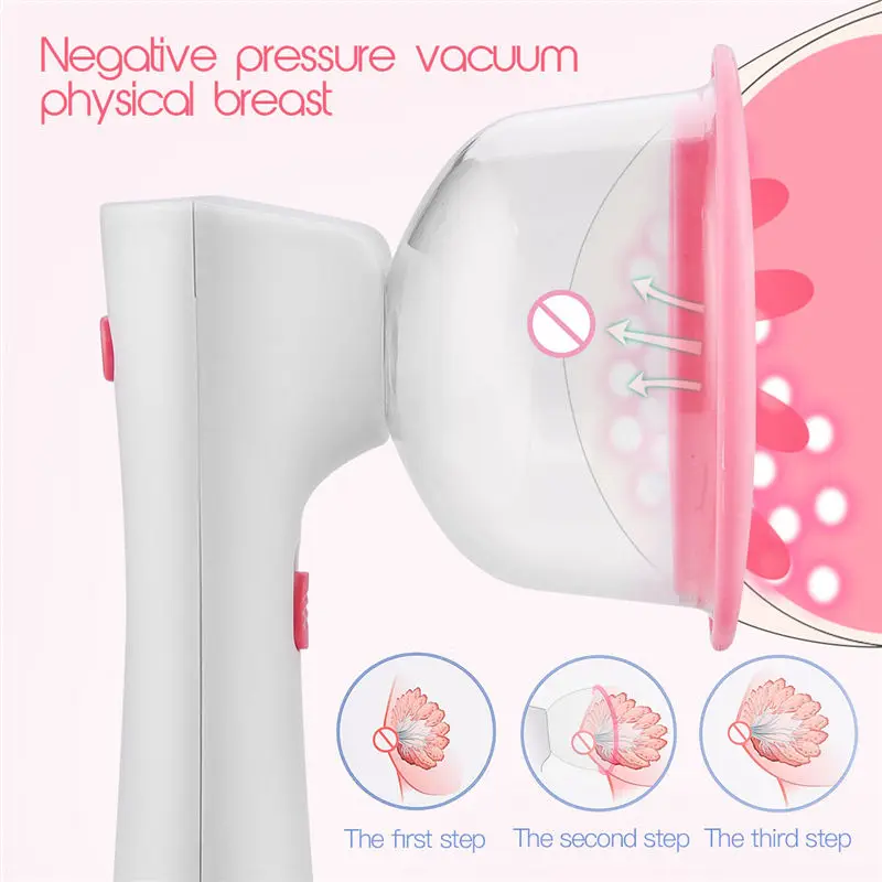 Potenciador de pecho de doble ventosa, masaje eléctrico, aumento de pecho, instrumento de masaje de pecho eléctrico, Rosa