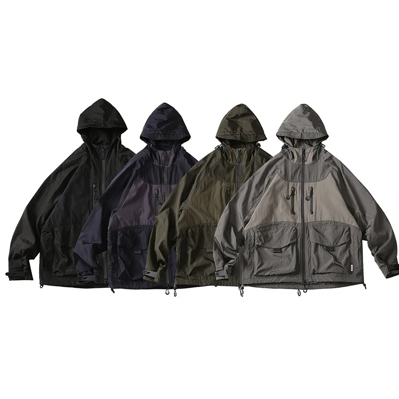 

Outdoor Travel Hiking Autumn Color Blo Function Jaet Retro Japanese Sle Big ket Hooded Coat Men's Loose Fit Lo...